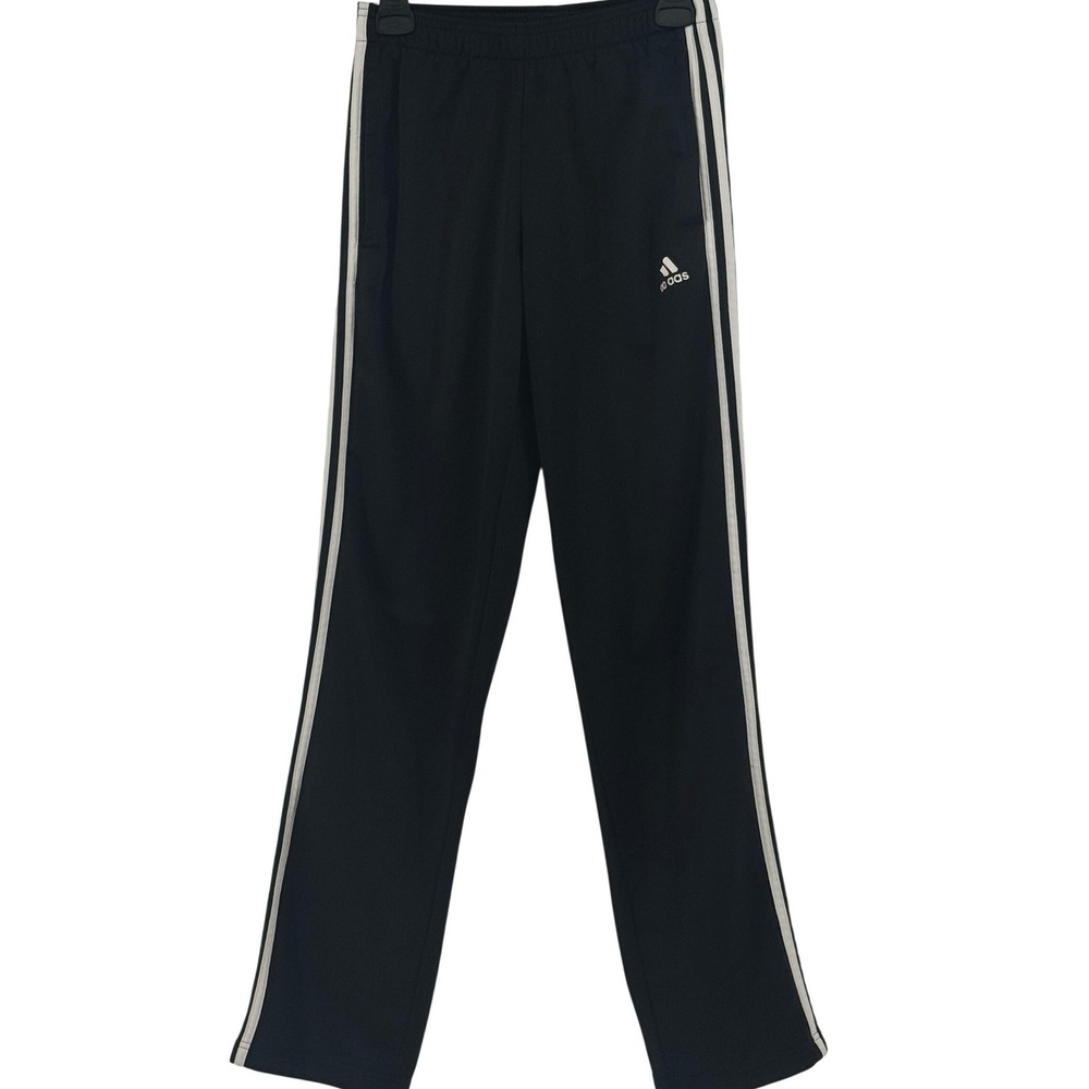 Adidas Mens Black White 3-Stripe Athletic Track Pants Straight Leg Size Small